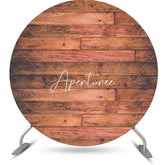 Aperturee - Red Brown Rural Wood Plank Round Birthday Backdrop